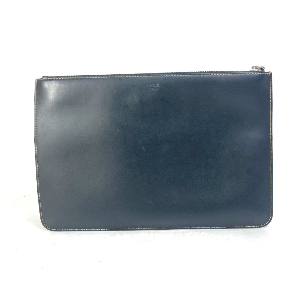 FENDI 7N0078 Zucca Logo Pouch Clutch Bag Leather Men's Black