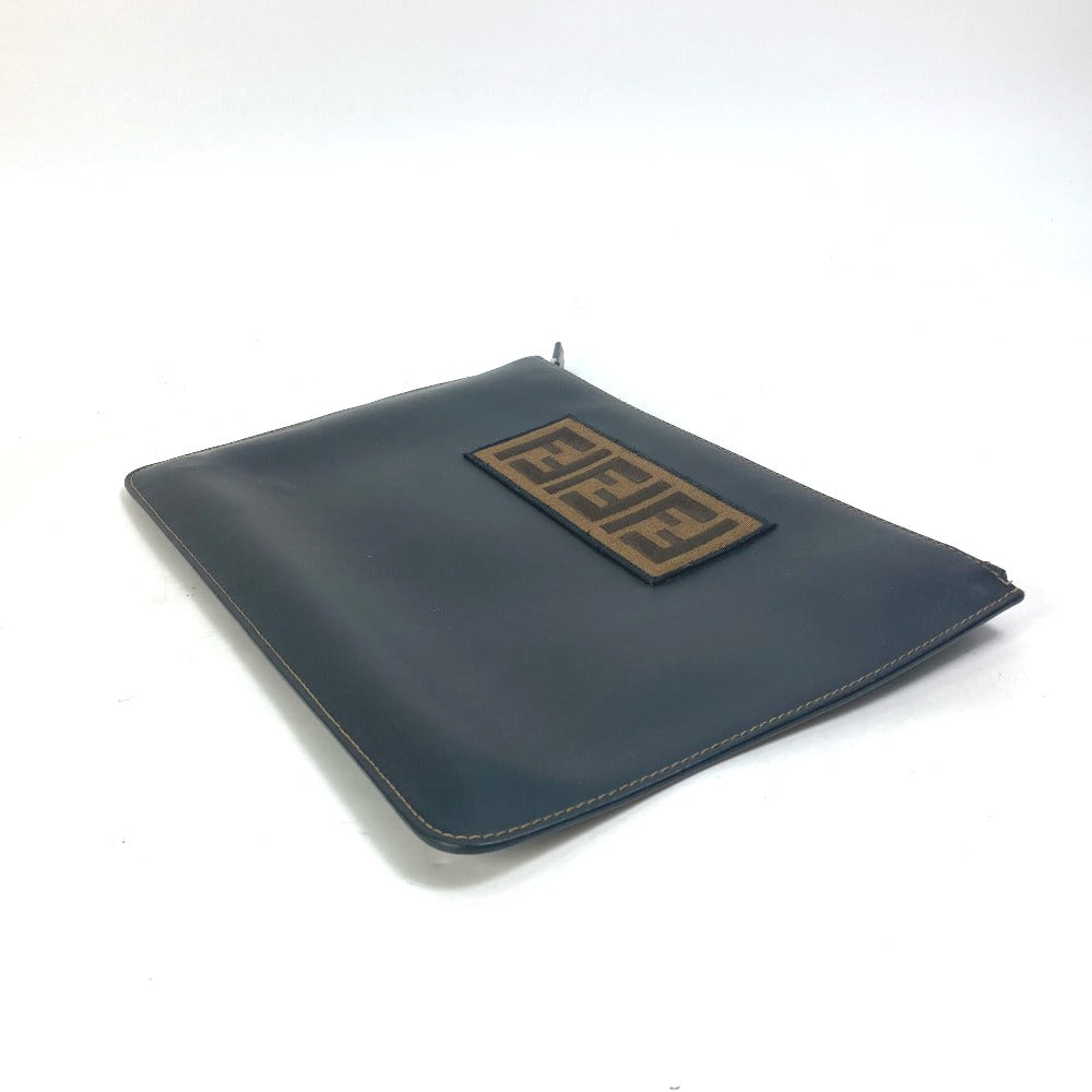 FENDI 7N0078 Zucca Logo Pouch Clutch Bag Leather Men's Black