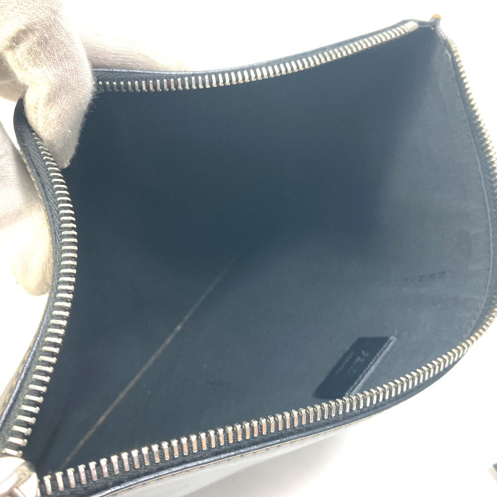 FENDI 7N0078 Zucca Logo Pouch Clutch Bag Leather Men's Black