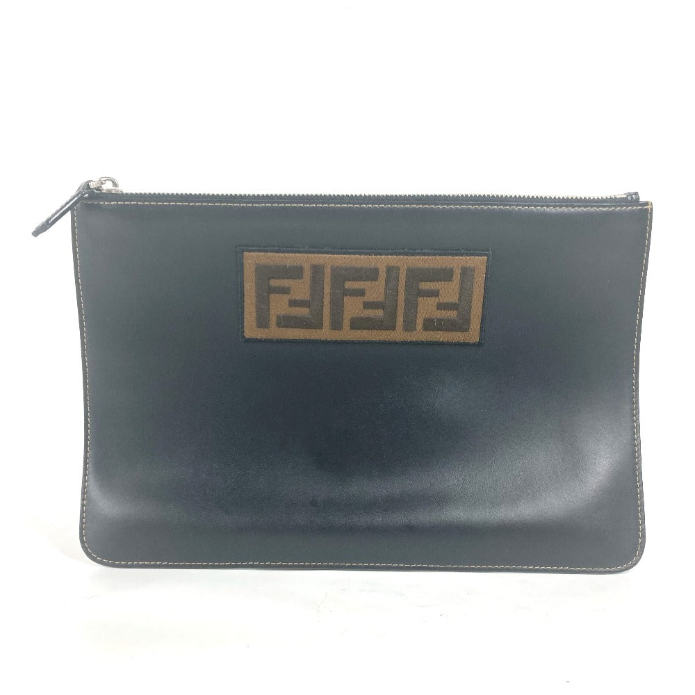 FENDI 7N0078 ポーチ ズッカ ロゴ カバン クラッチバッグ レザー メンズ ブラック