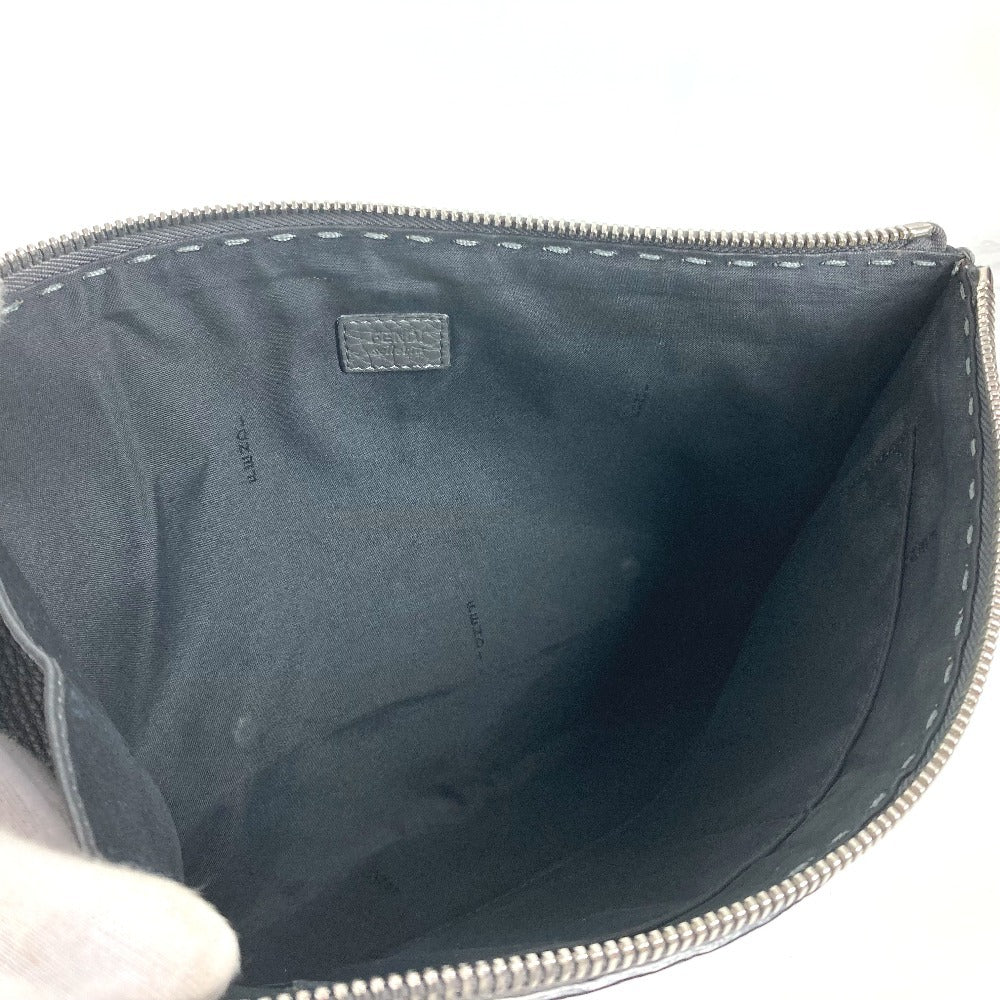 FENDI Selleria Logo Pouch Bag Clutch Bag Leather Men's Black
