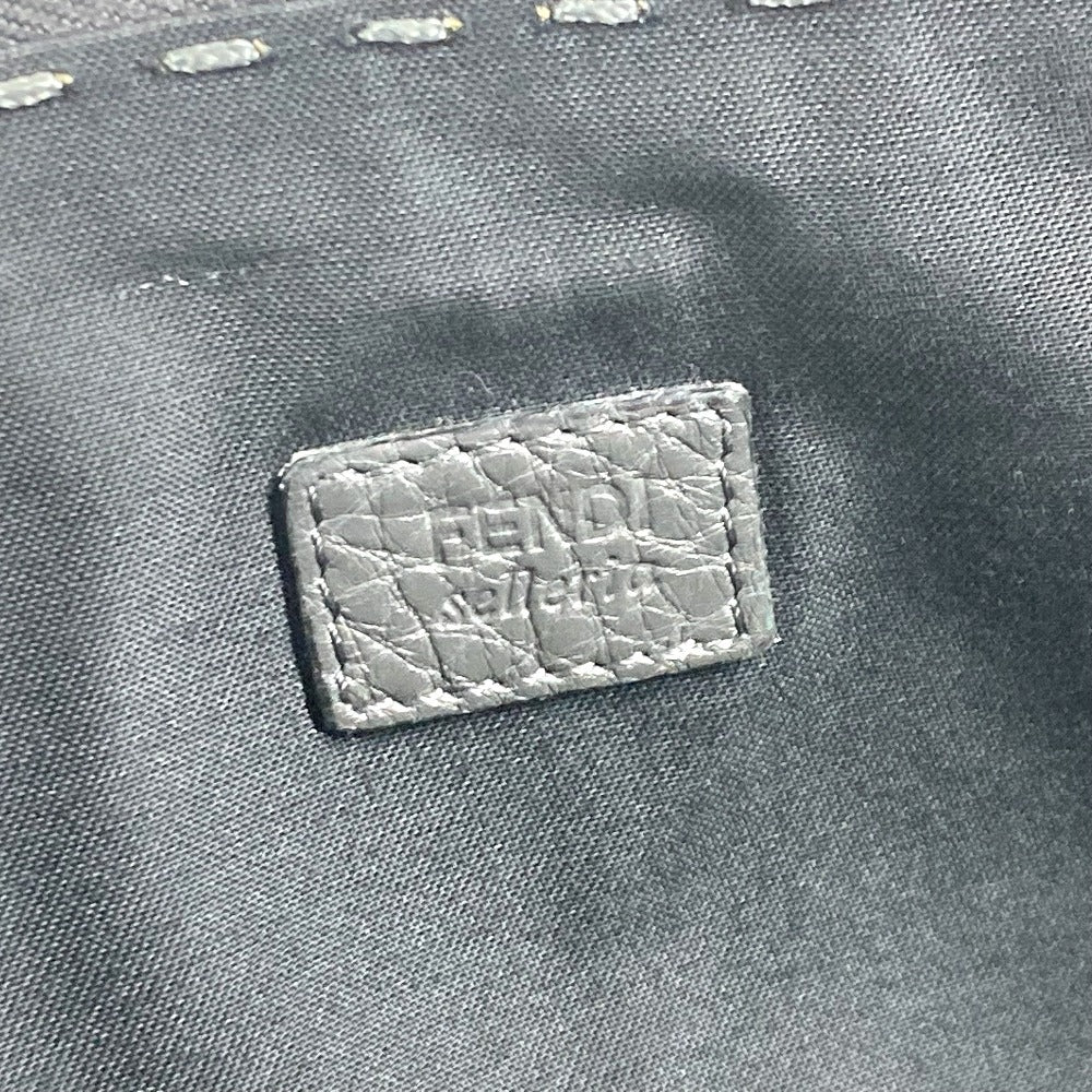 FENDI Selleria Logo Pouch Bag Clutch Bag Leather Men's Black