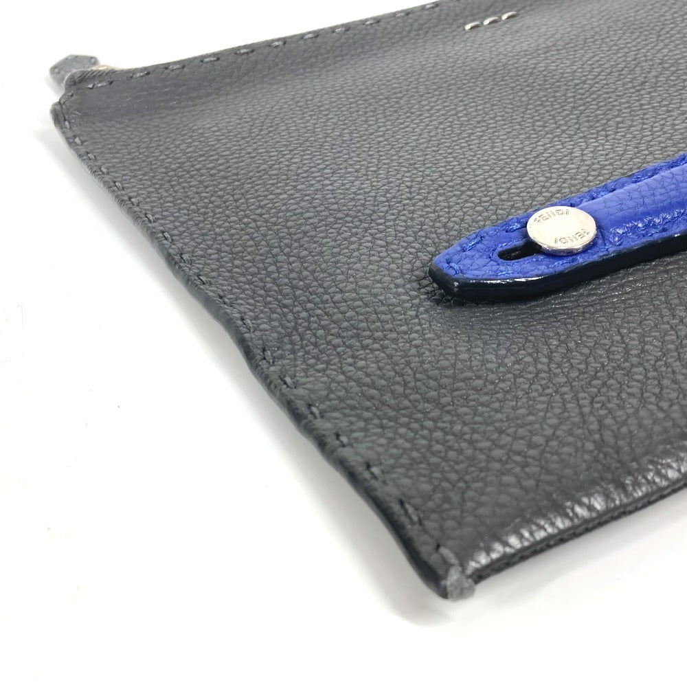 FENDI Selleria Logo Pouch Bag Clutch Bag Leather Men's Black