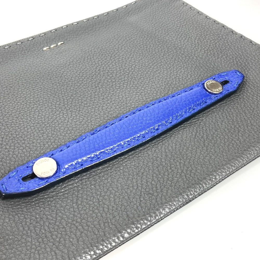 FENDI Selleria Logo Pouch Bag Clutch Bag Leather Men's Black