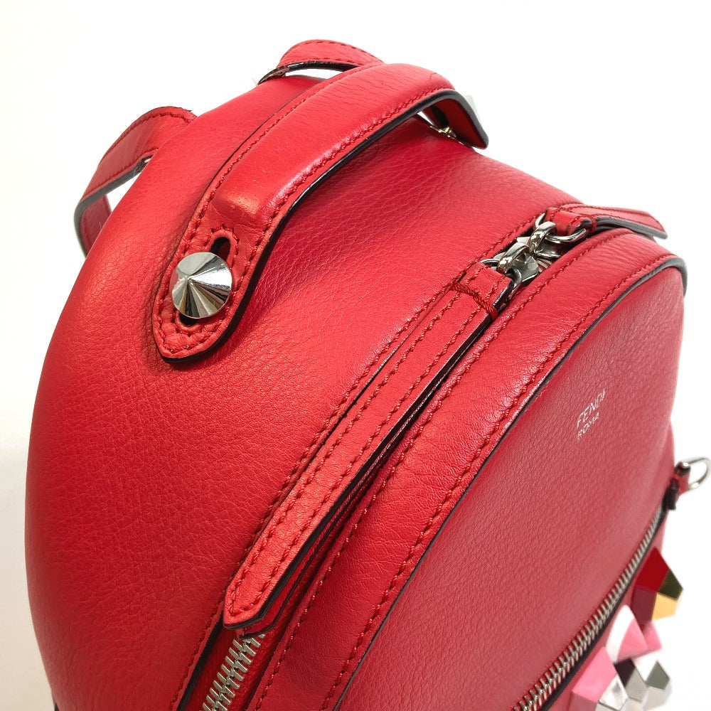 FENDI 8BZ038 Valentine's Day Limited Edition Studded Mini Backpack, Leather, Women's, Red