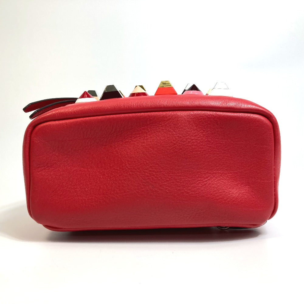 FENDI 8BZ038 Valentine's Day Limited Edition Studded Mini Backpack, Leather, Women's, Red