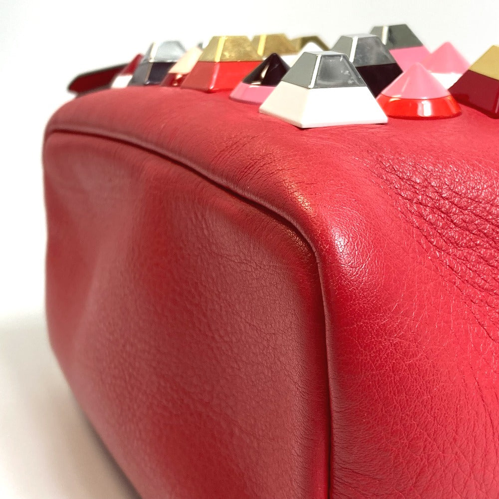 FENDI 8BZ038 Valentine's Day Limited Edition Studded Mini Backpack, Leather, Women's, Red