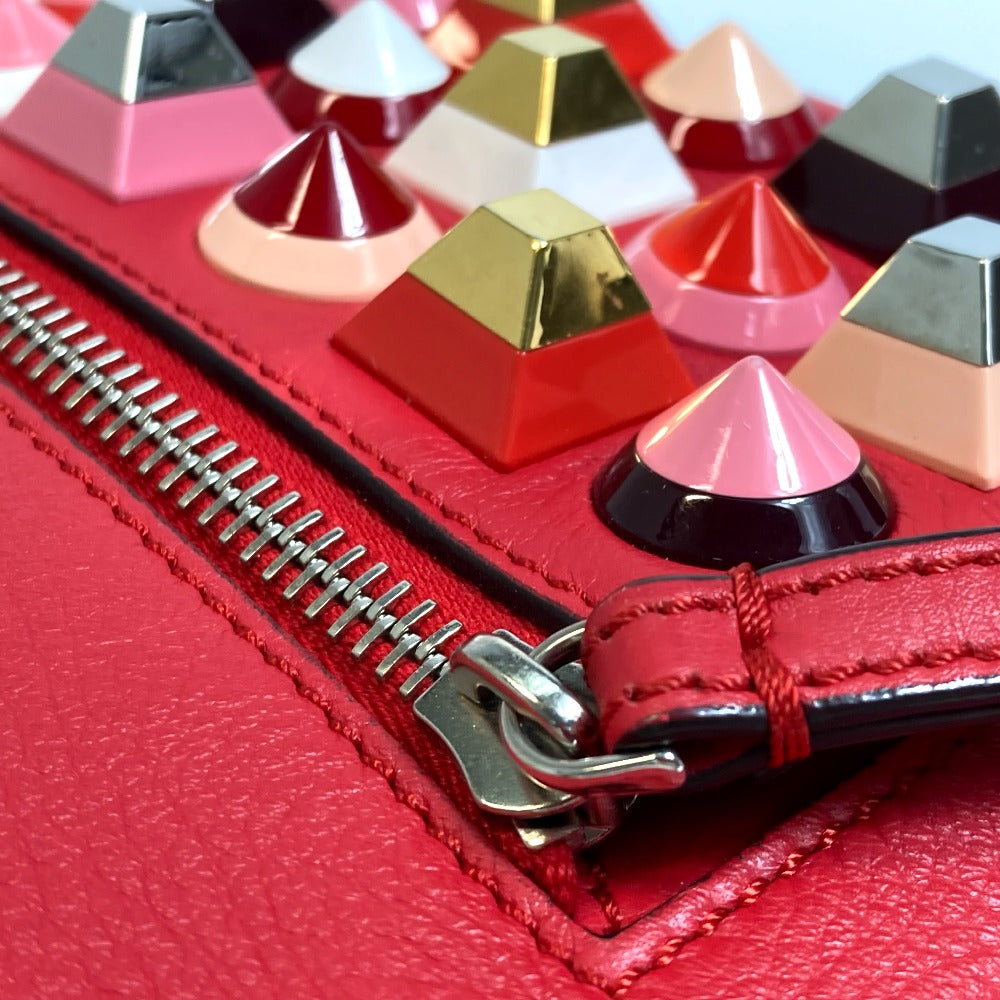 FENDI 8BZ038 Valentine's Day Limited Edition Studded Mini Backpack, Leather, Women's, Red