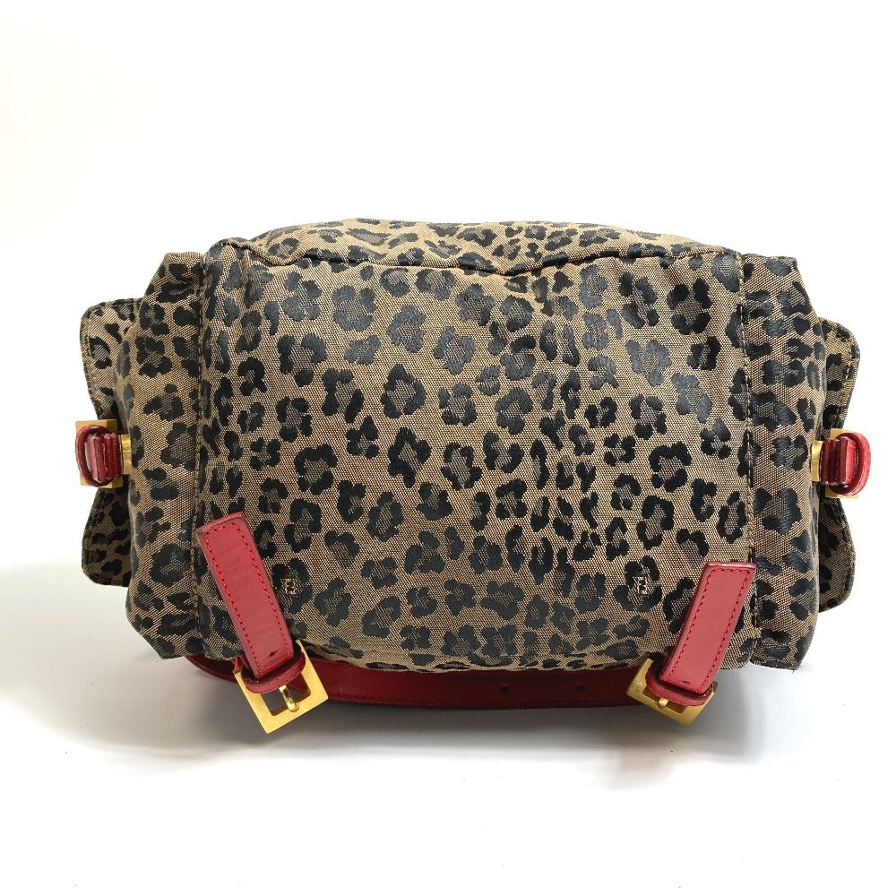 FENDI Leopard Print Backpack in Canvas/Leather, Brown and Red, for Women