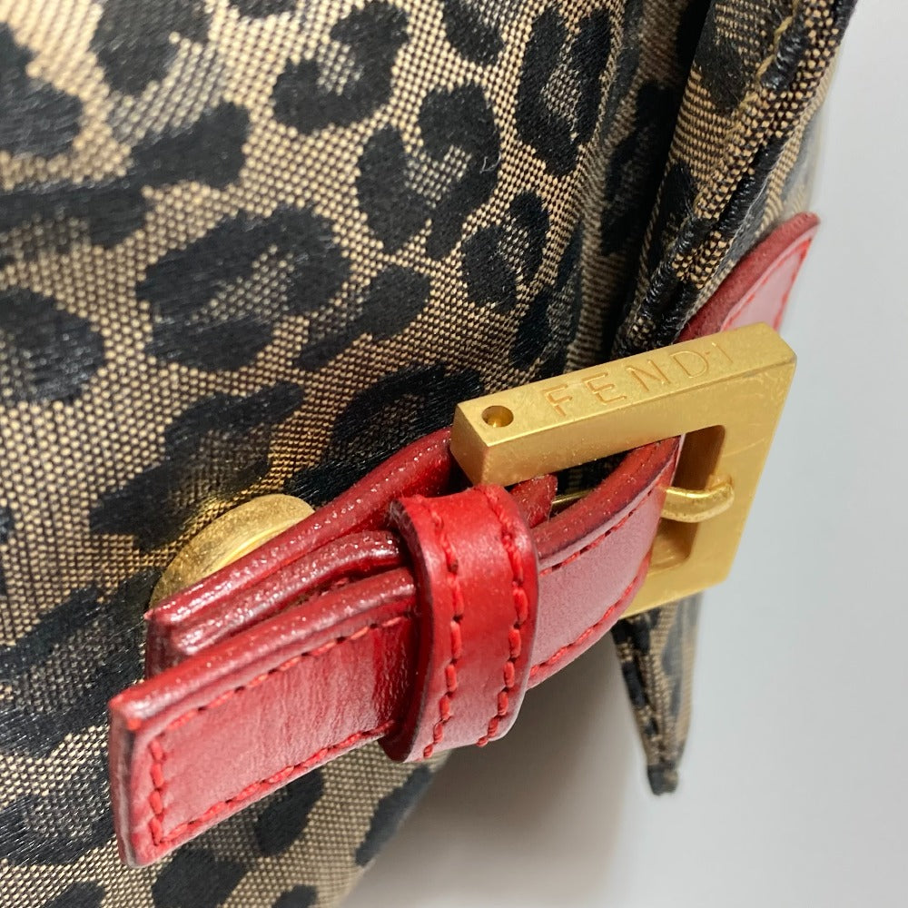 FENDI Leopard Print Backpack in Canvas/Leather, Brown and Red, for Women