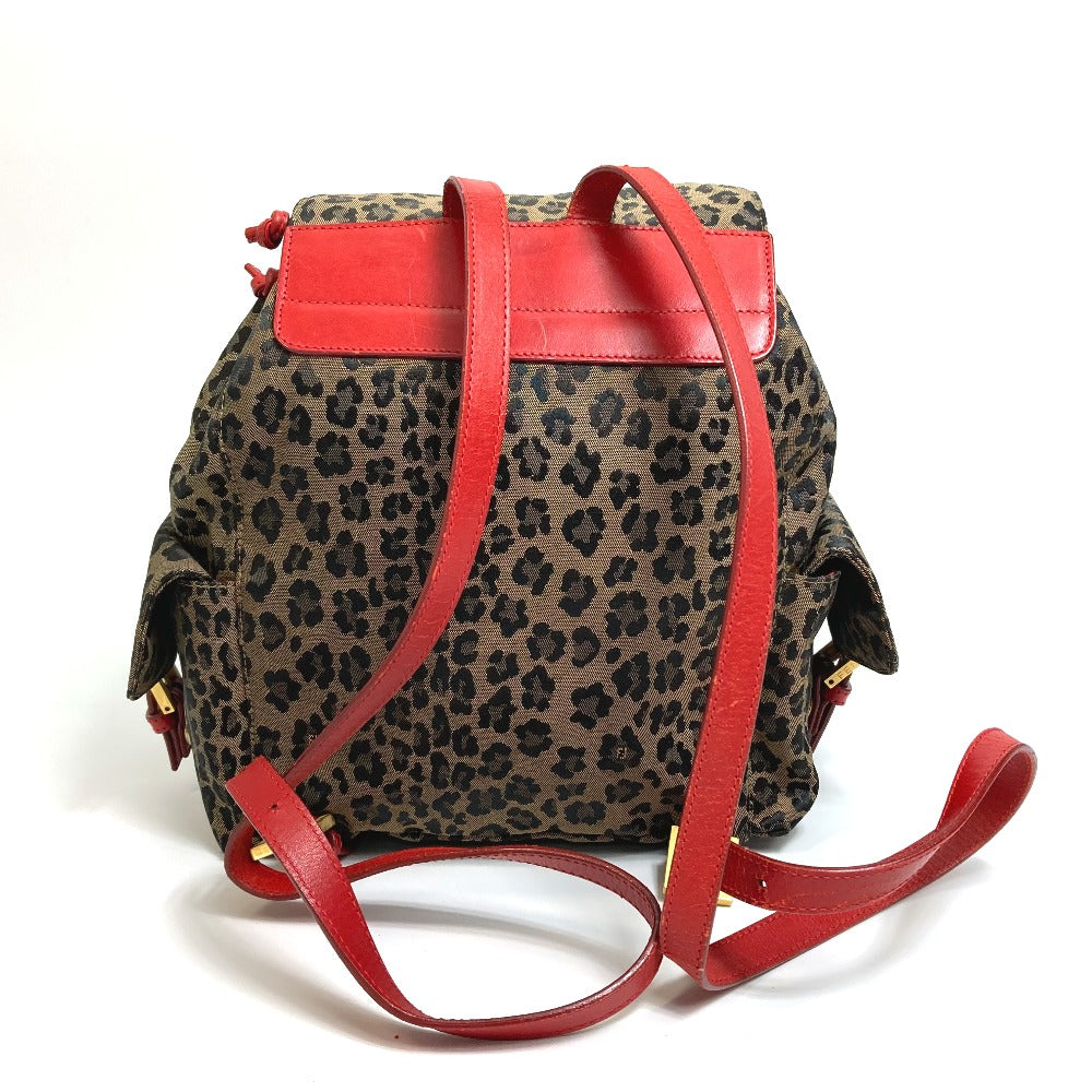 FENDI Leopard Print Backpack in Canvas/Leather, Brown and Red, for Women