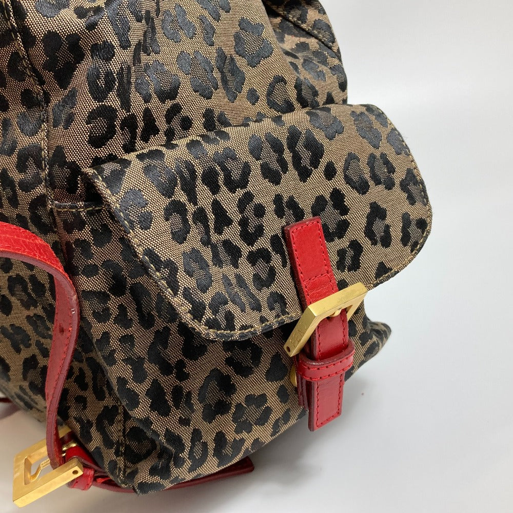 FENDI Leopard Print Backpack in Canvas/Leather, Brown and Red, for Women