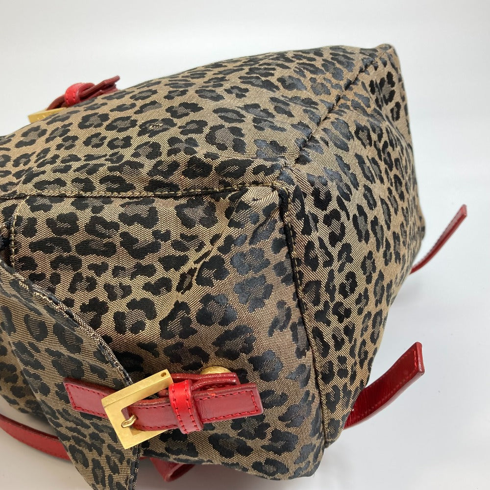 FENDI Leopard Print Backpack in Canvas/Leather, Brown and Red, for Women