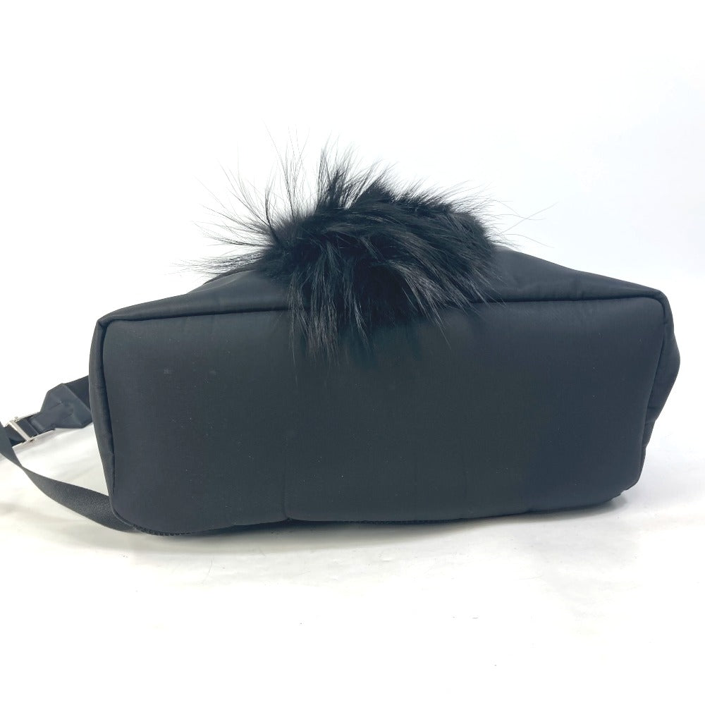 FENDI 7VZ016 バックパック カバン カールラガーフェルド ファー スタッズ リュックサック ナイロン レディース ブラック