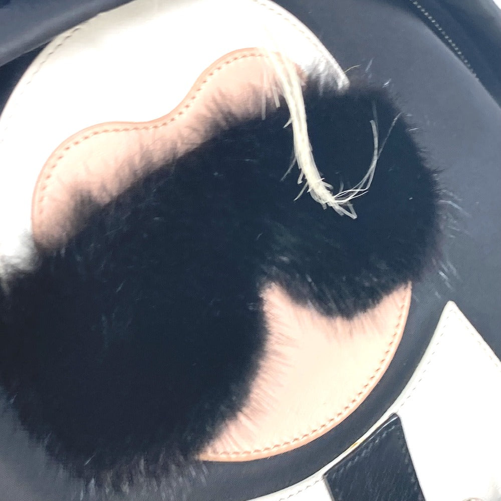 FENDI 7VZ016 バックパック カバン カールラガーフェルド ファー スタッズ リュックサック ナイロン レディース ブラック
