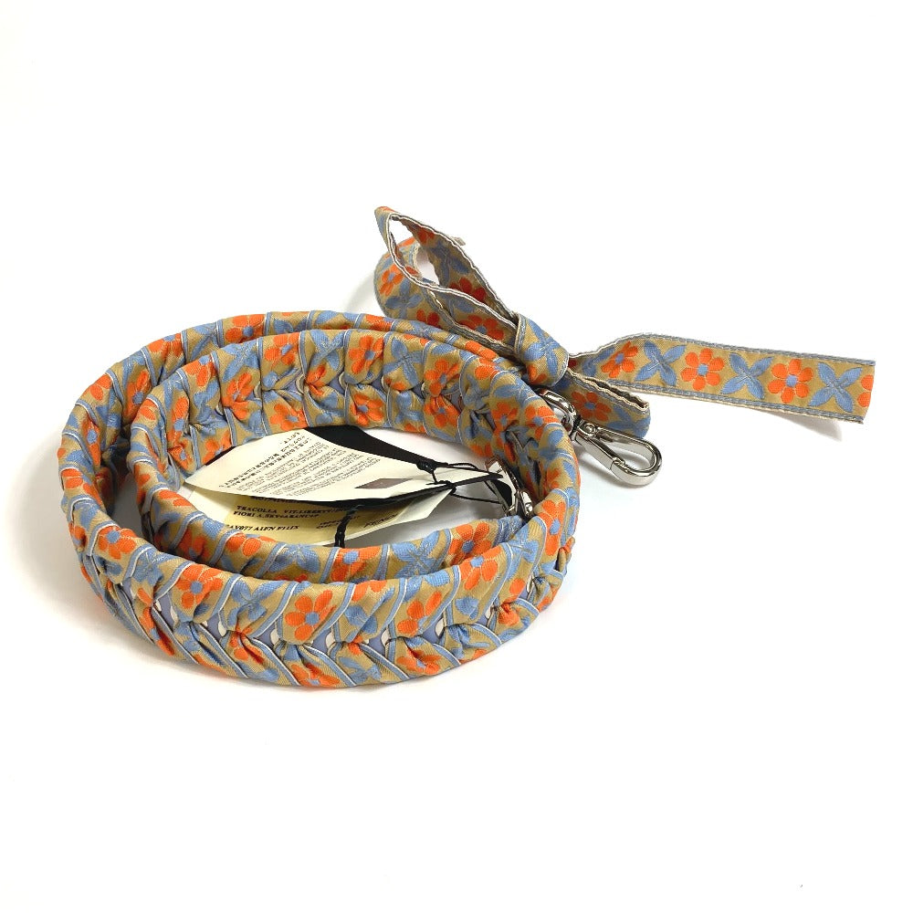 FENDI 8AV077 Flower Ribbon Floral Pattern Strap You Shoulder Strap Leather Women's Blue x Orange