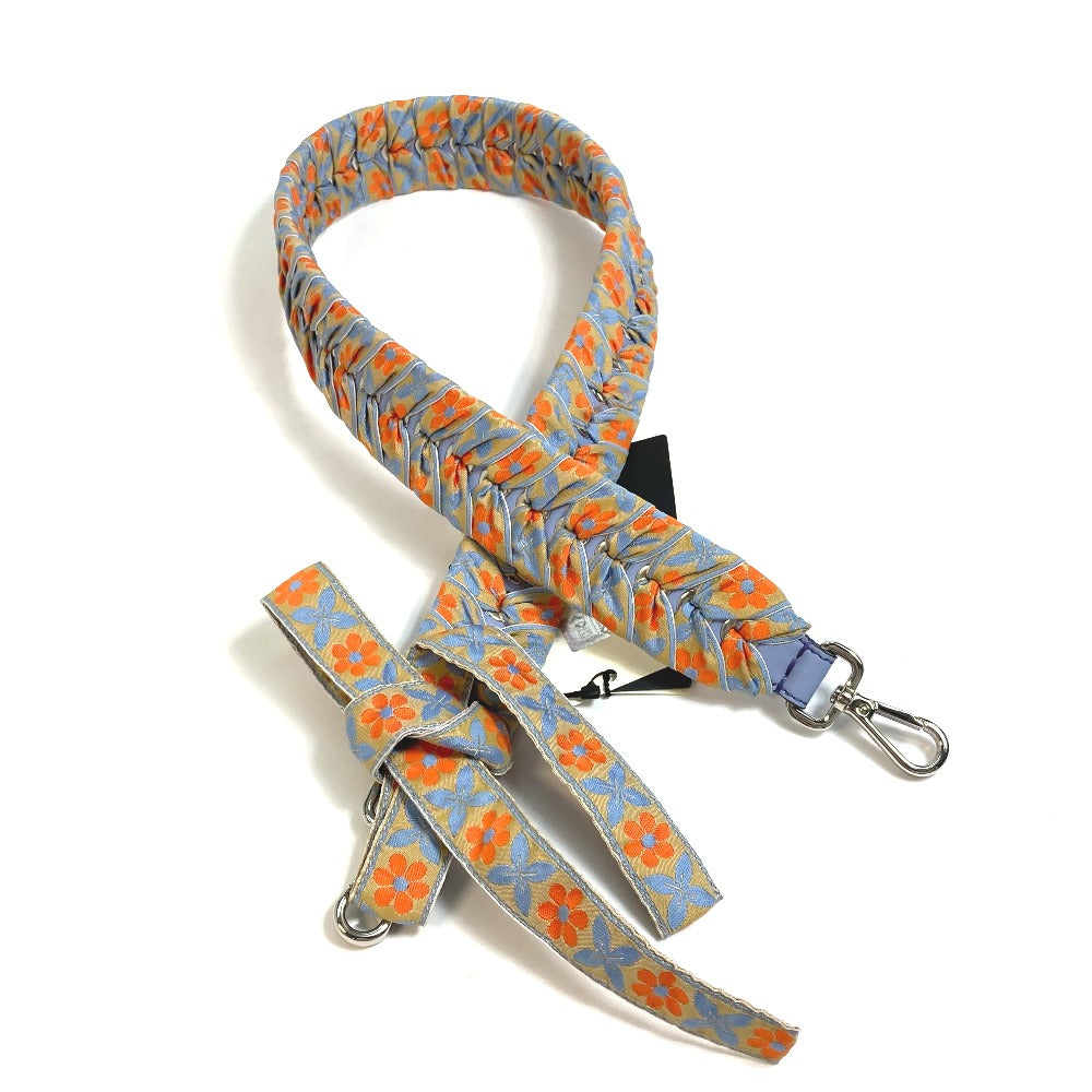 FENDI 8AV077 Flower Ribbon Floral Pattern Strap You Shoulder Strap Leather Women's Blue x Orange