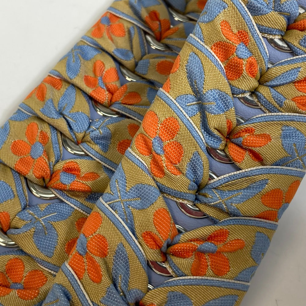 FENDI 8AV077 Flower Ribbon Floral Pattern Strap You Shoulder Strap Leather Women's Blue x Orange