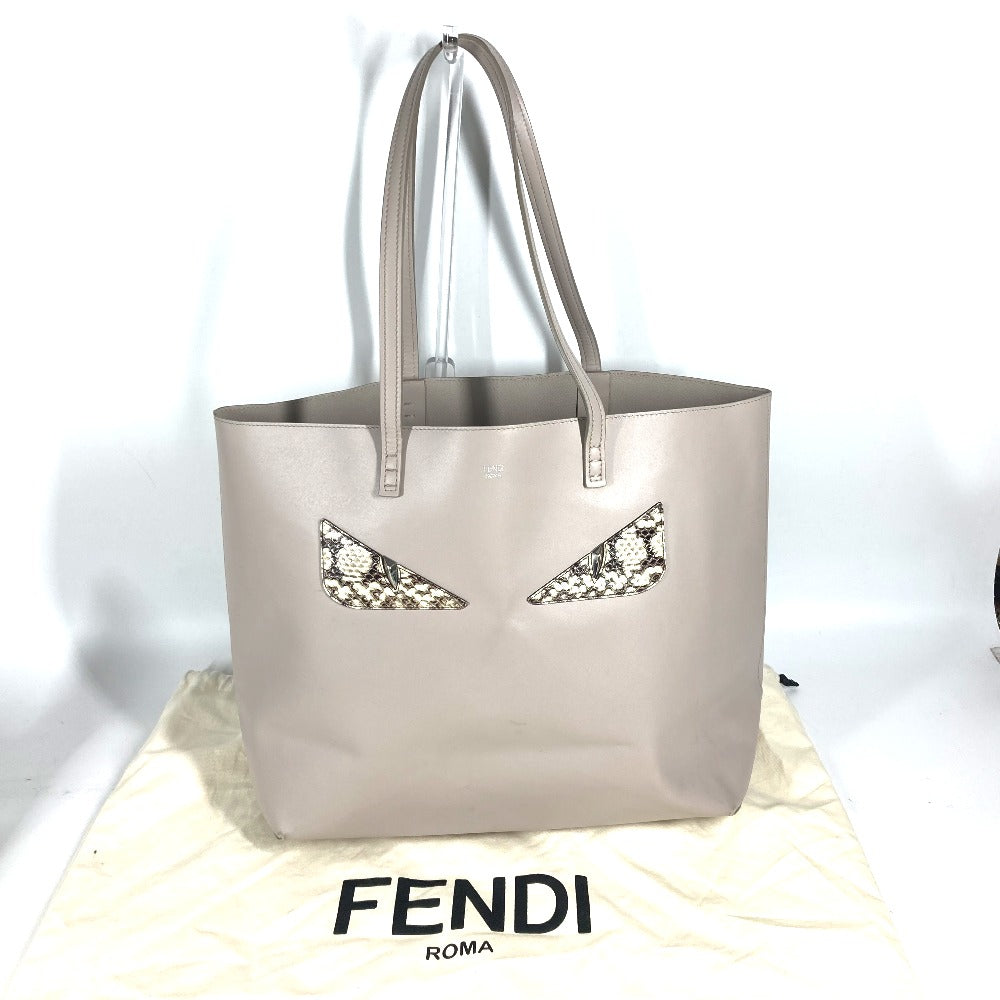 FENDI モンスター ショルダーバッグ カバン 肩掛け トートバッグ レザー ユニセックス グレージュ系