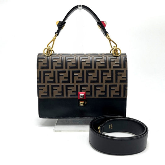 FENDI 8BT283 FF Zucca Canai 2-Way Shoulder/Handbag Leather Women's Brown/Black