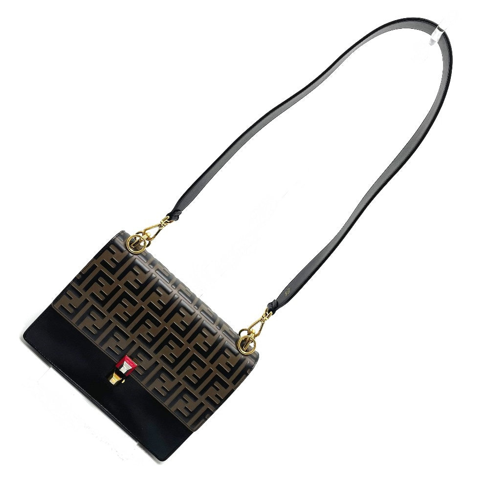 FENDI 8BT283 FF Zucca Canai 2-Way Shoulder/Handbag Leather Women's Brown/Black