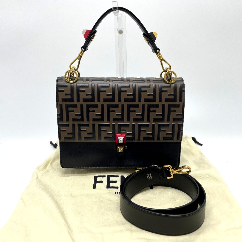 FENDI 8BT283 FF Zucca Canai 2-Way Shoulder/Handbag Leather Women's Brown/Black