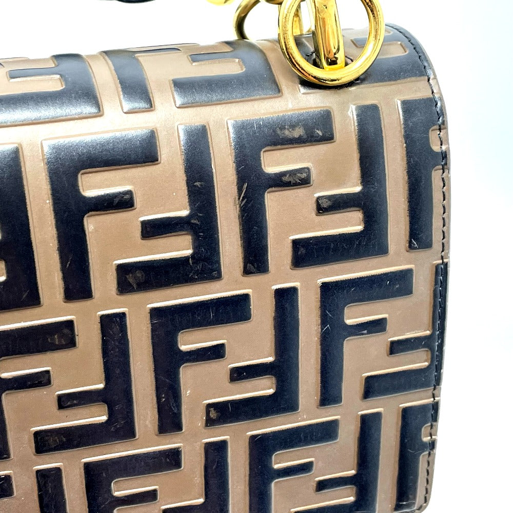 FENDI 8BT283 FF Zucca Canai 2-Way Shoulder/Handbag Leather Women's Brown/Black