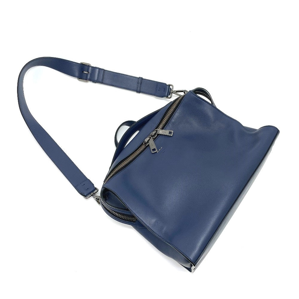 FENDI 7VA400 Two-Handle Briefcase, 2-Way Shoulder/Crossbody Business Bag, Leather, Men's, Navy