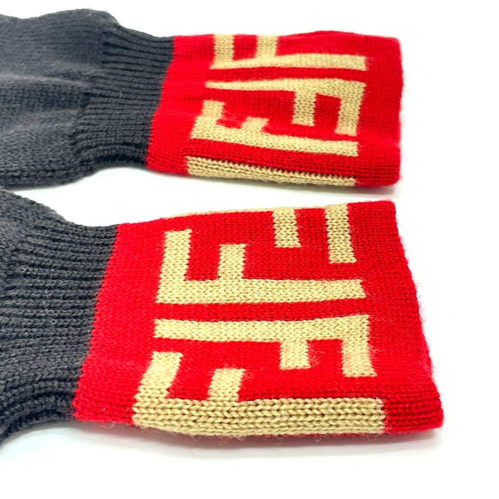 FENDI Zucca Wool Gloves for Women, Brown and Red