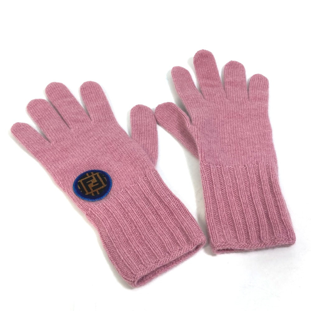 FENDI FXY554 Zucca Patch Gloves with Logo, Wool/Cashmere, Women's, Pink