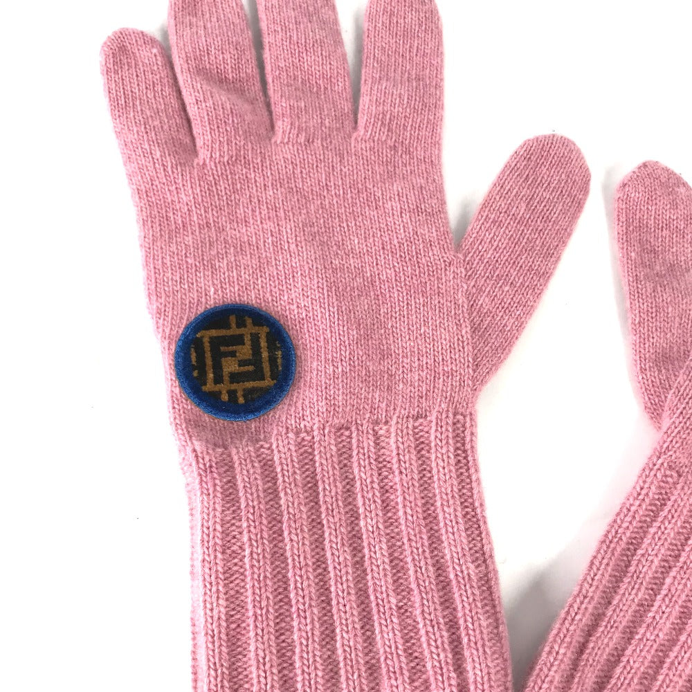 FENDI FXY554 Zucca Patch Gloves, Wool/Cashmere, Women's, Pink