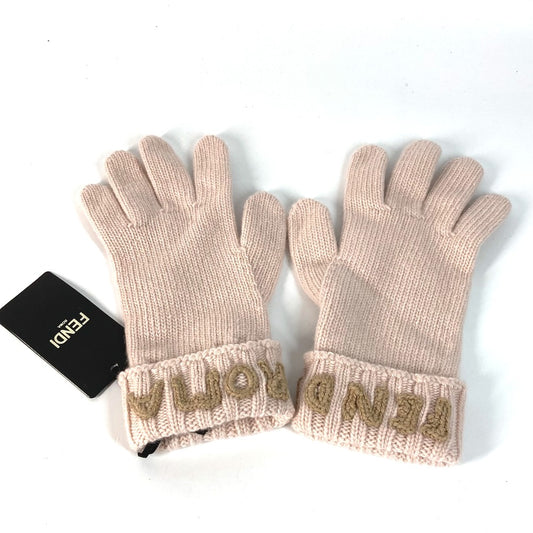 FENDI FXY574 Logo Gloves, Wool, Women's, Light Pink