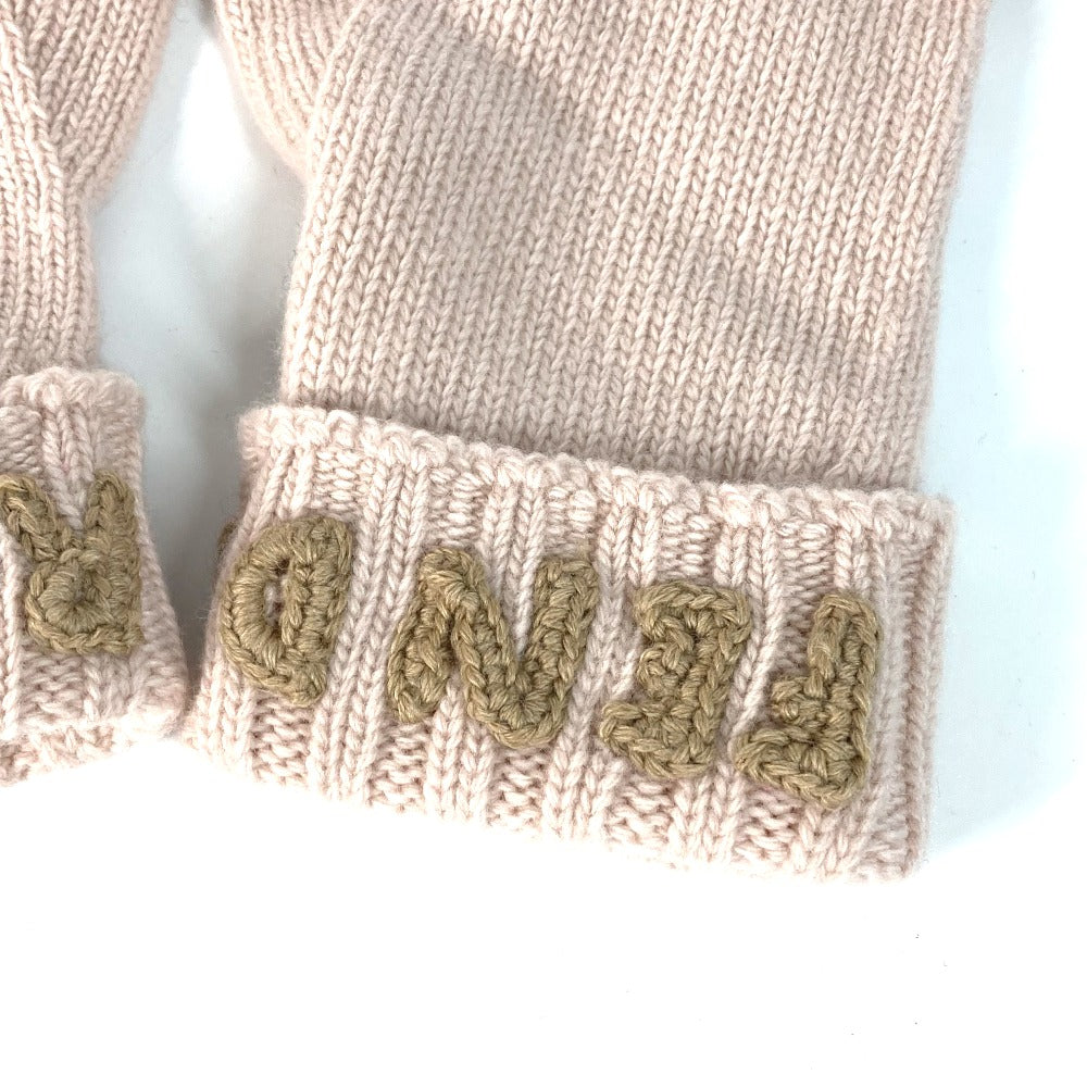 FENDI FXY574 Logo Gloves, Wool, Women's, Light Pink