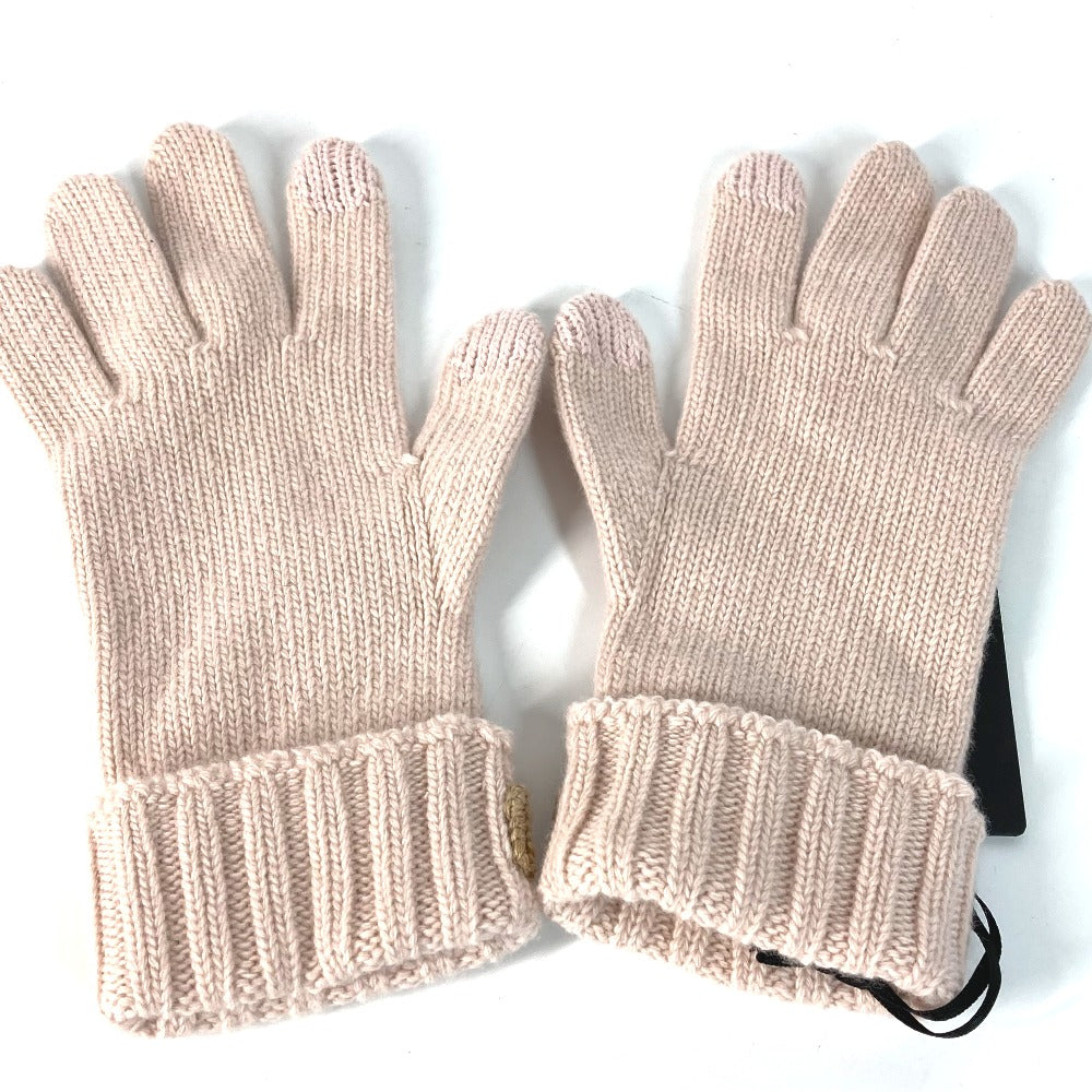 FENDI FXY574 Logo Gloves, Wool, Women's, Light Pink