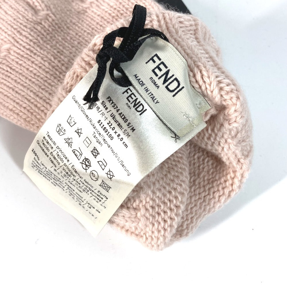 FENDI FXY574 Logo Gloves, Wool, Women's, Light Pink