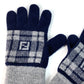 FENDI FXY010 Check FF Two-Tone Logo Gloves, Wool, Women's, Navy