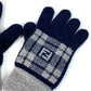 FENDI FXY010 Check FF Two-Tone Logo Gloves, Wool, Women's, Navy