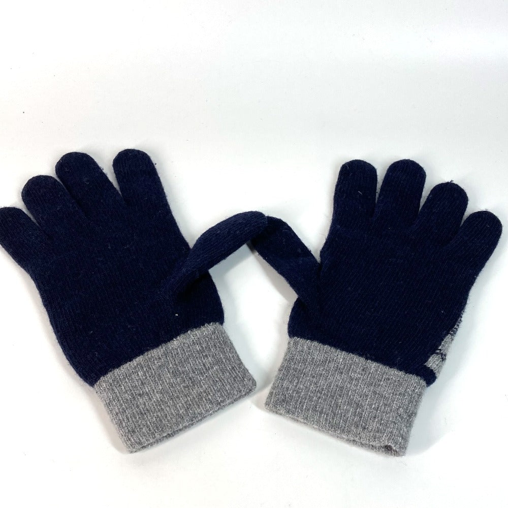 FENDI FXY010 Check FF Two-Tone Logo Gloves, Wool, Women's, Navy