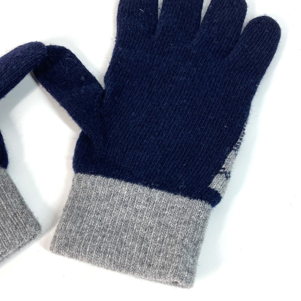 FENDI FXY010 Check FF Two-Tone Logo Gloves, Wool, Women's, Navy