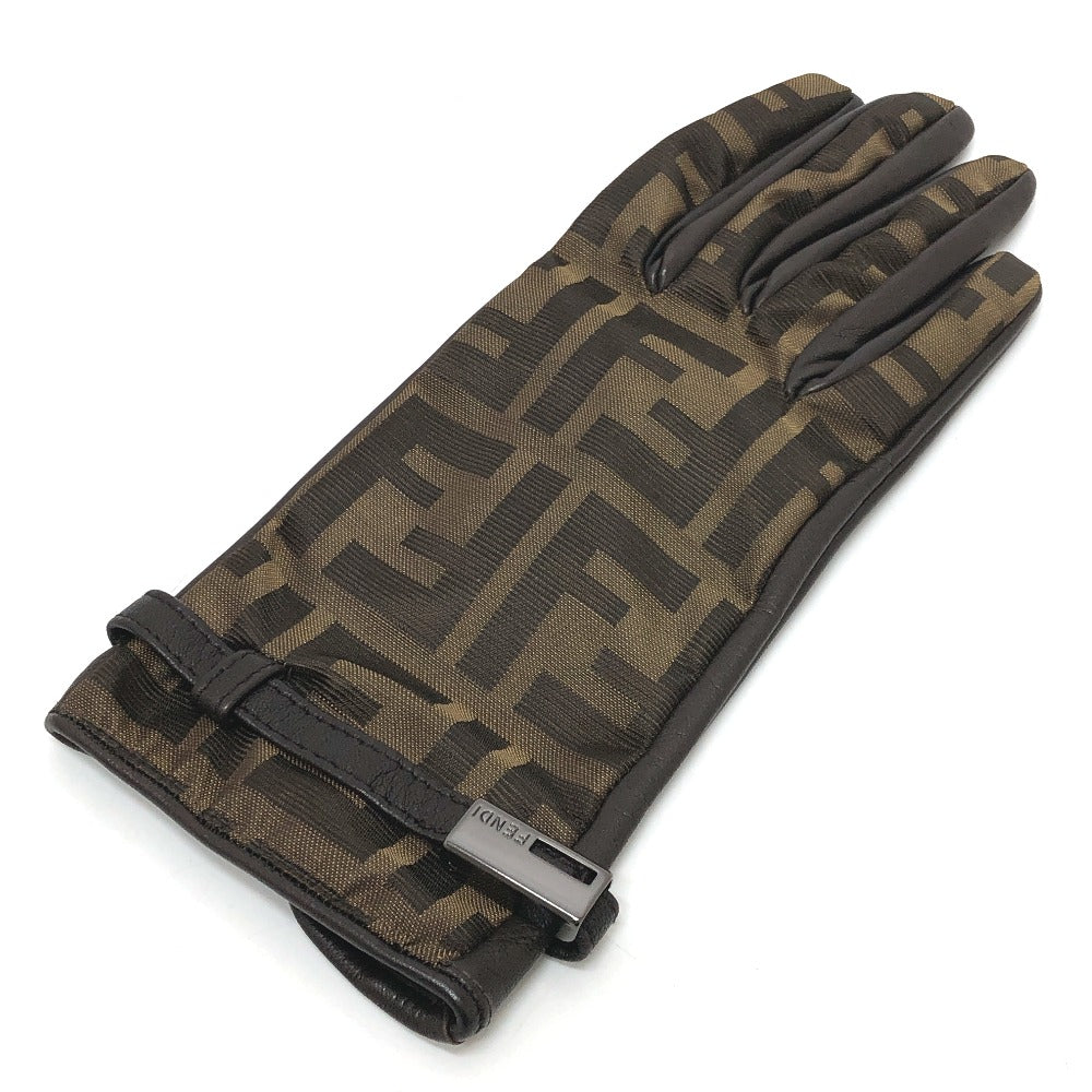 FENDI ズッカ柄 FFロゴ アパレル グローブ 防寒具 冬物 手袋 キャンバス レディース ブラウン