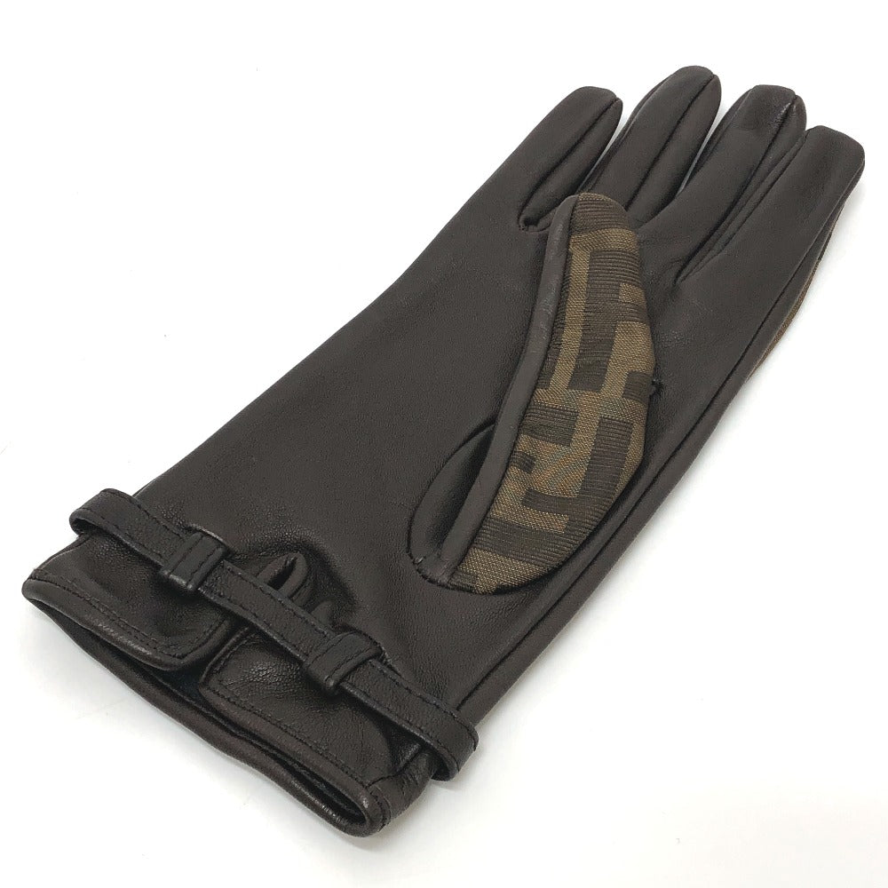 FENDI ズッカ柄 FFロゴ アパレル グローブ 防寒具 冬物 手袋 キャンバス レディース ブラウン