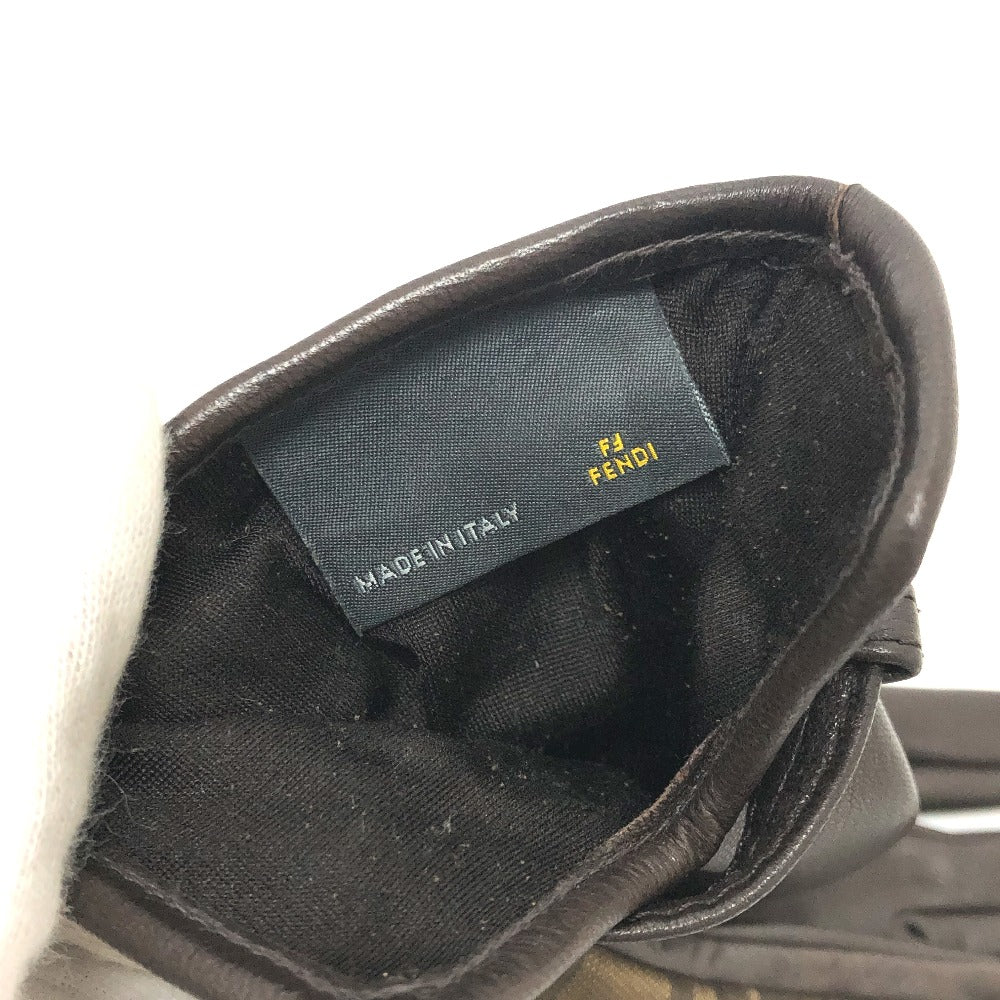 FENDI ズッカ柄 FFロゴ アパレル グローブ 防寒具 冬物 手袋 キャンバス レディース ブラウン
