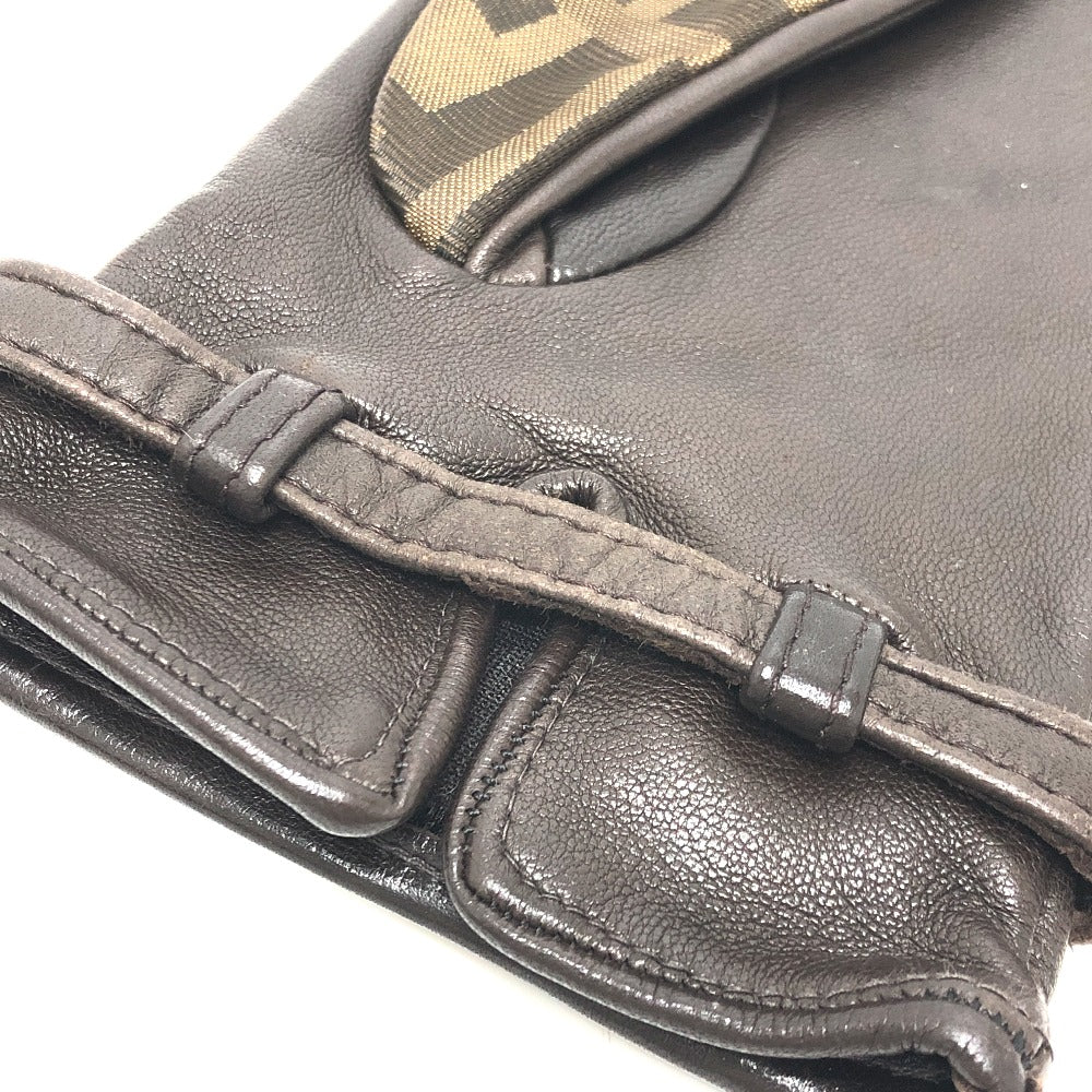 FENDI ズッカ柄 FFロゴ アパレル グローブ 防寒具 冬物 手袋 キャンバス レディース ブラウン