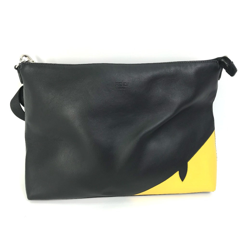 FENDI 7VA470 斜め掛け クラッチバッグ モンスター バグス 2WAY メッセンジャーバッグ カバン ショルダーバッグ レザー メンズ ブラック