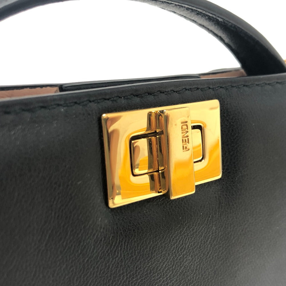 FENDI 7AR993 ナノピーカブー バッグチャーム チェーン 小物 ショルダーバッグ レザー レディース ブラック