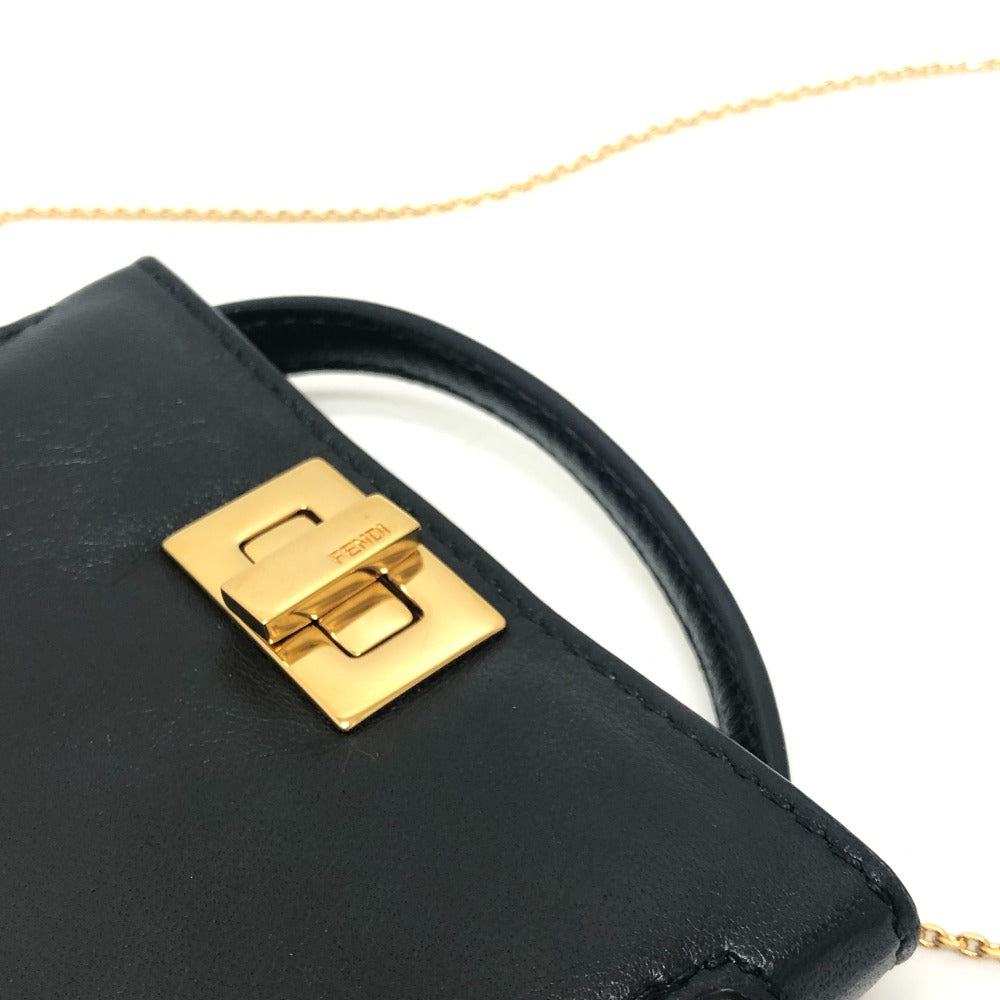 FENDI 7AR993 ナノピーカブー バッグチャーム チェーン 小物 ショルダーバッグ レザー レディース ブラック