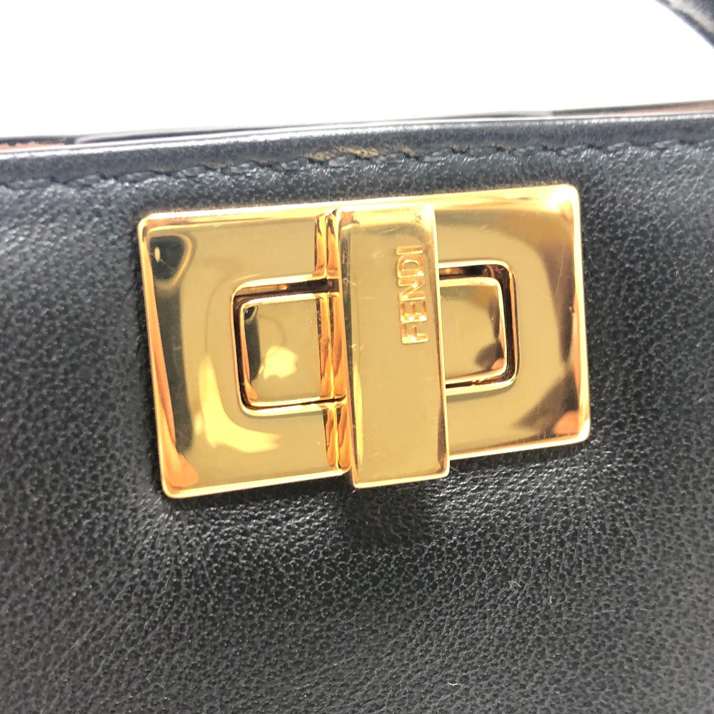 FENDI 7AR993 ナノピーカブー バッグチャーム チェーン 小物 ショルダーバッグ レザー レディース ブラック