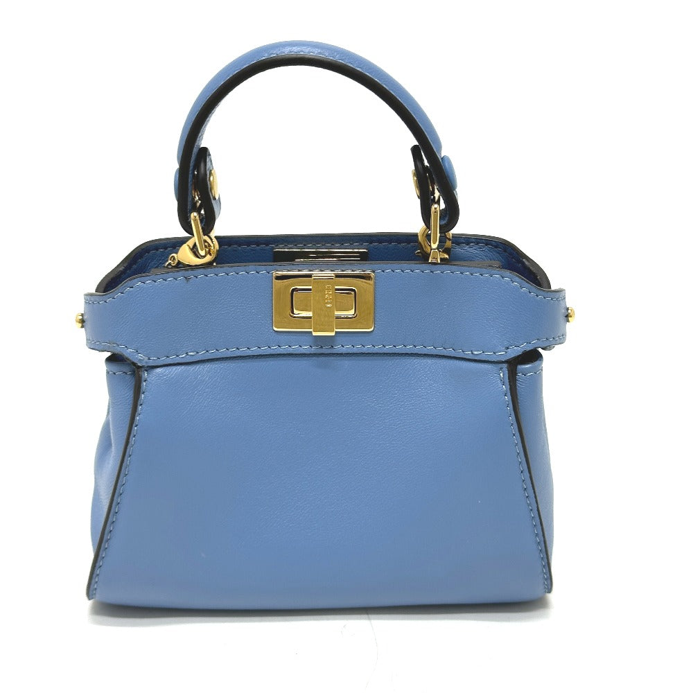 FENDI 7AS294 ナノ ピーカブー 2WAY ポシェット カバン 肩掛け 斜めかけ ショルダーバッグ レザー レディース ブルー - brandshop-reference