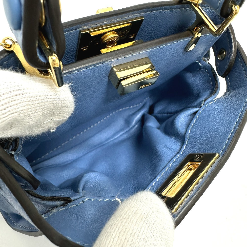 FENDI 7AS294 ナノ ピーカブー 2WAY ポシェット カバン 肩掛け 斜めかけ ショルダーバッグ レザー レディース ブルー - brandshop-reference