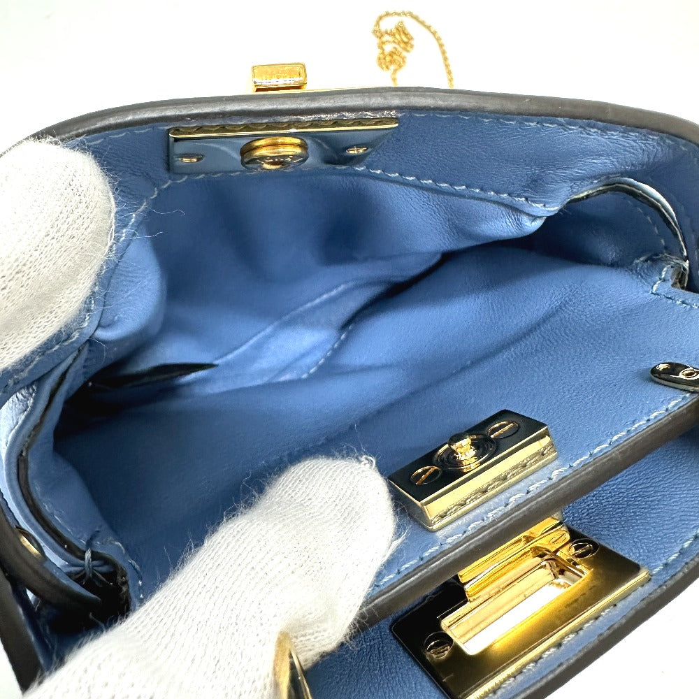 FENDI 7AS294 ナノ ピーカブー 2WAY ポシェット カバン 肩掛け 斜めかけ ショルダーバッグ レザー レディース ブルー - brandshop-reference